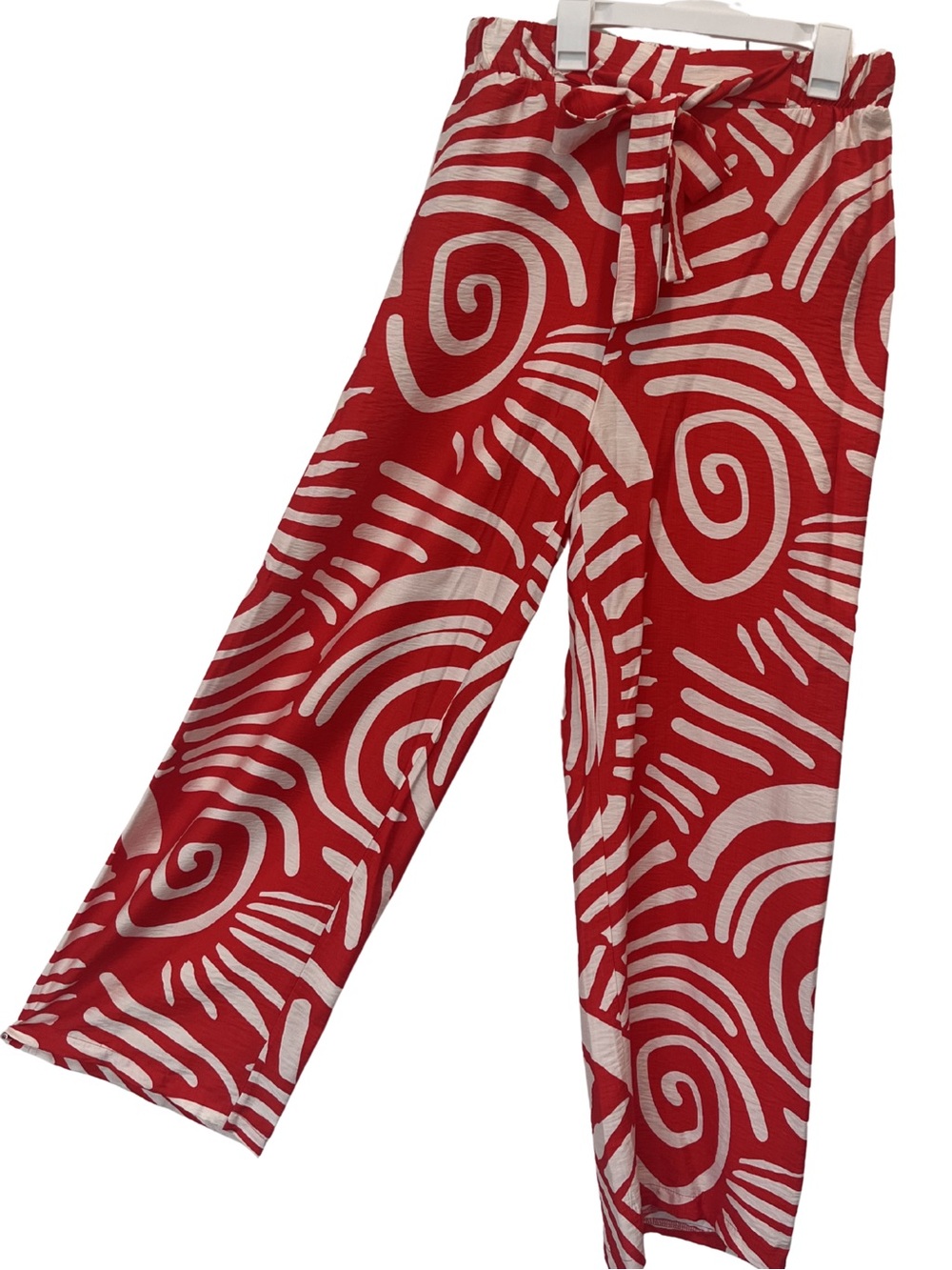 Primark Red and White Wide‑Leg Patterned Pants